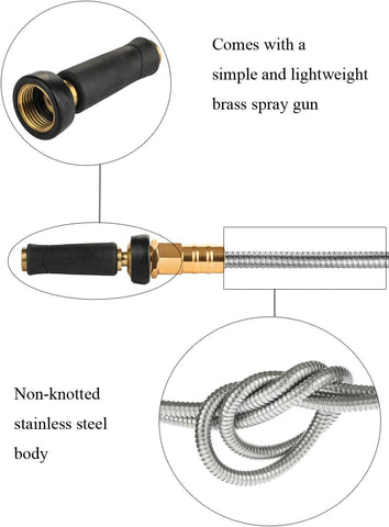Rosy Earth Metal Garden Hose 75 FT, 304 Stainless Steel Water Hose