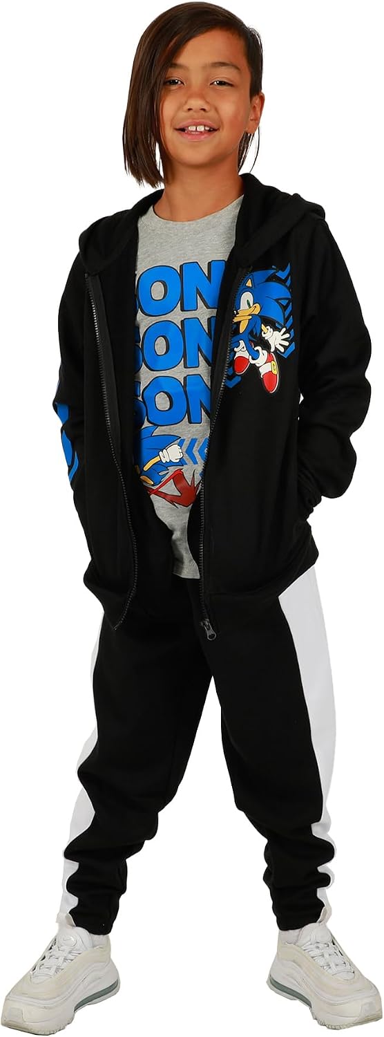Bioworld Youth Boys Sonic 3 pc Hoodie Jogger T-shirt combo