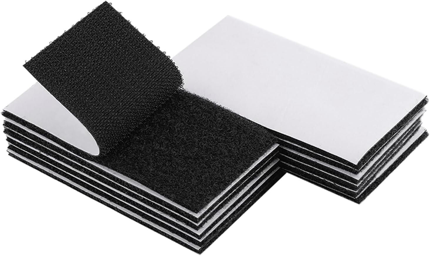Melsan 2x4 Inch Adhesive Square Hook and Loop Tape - 12 Sets - Sticky Back Fastener for Indoor or Outdoor Use - Instead of Holes and Screws, Black
