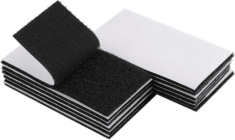 Melsan 2x4 Inch Adhesive Square Hook and Loop Tape - 12 Sets - Sticky Back Fastener for Indoor or Outdoor Use - Instead of Holes and Screws, Black