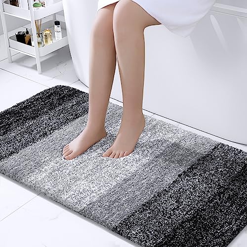 OLANLY Bathroom Rug Mat 47x32, Extra Soft and Absorbent Microfiber Bath Rugs, Non-Slip Plush Shaggy Bath Carpet, Machine Wash Dry, Bath Mats for Bathroom Floor, Tub and Shower, Black