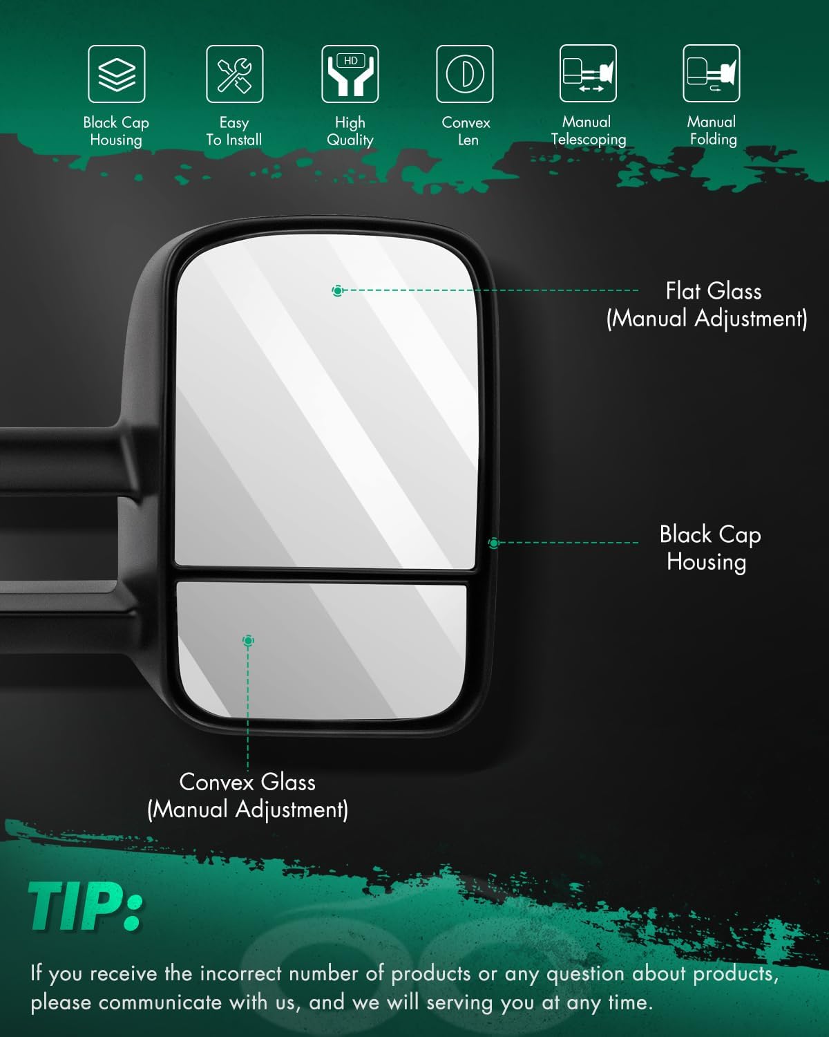 SCITOO Tow Mirrors Compatible with 1999-2007 For Chevy GMC Silverado Sierra