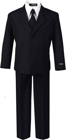 Boys 5 Piece Formal Suit Set with Shirt, Vest, Tie, and Pants, Baby to Teen