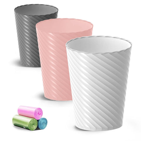Lysam Bathroom Trash Can 3 Pack, 1.8 Gallon Small Trash Can with Trash Bags