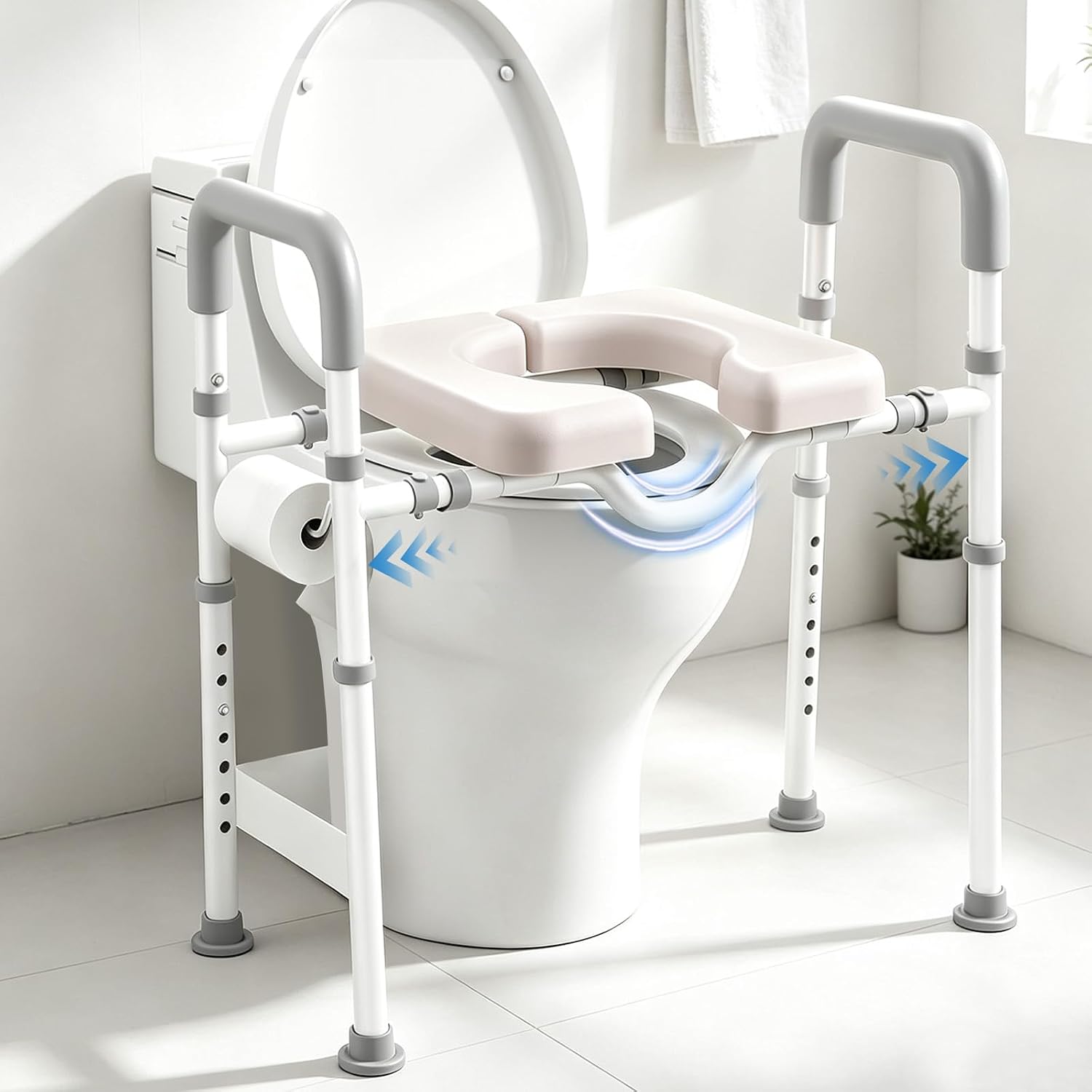Male-Friendly Width & Height Adjustable Raised Toilet Seat With handles