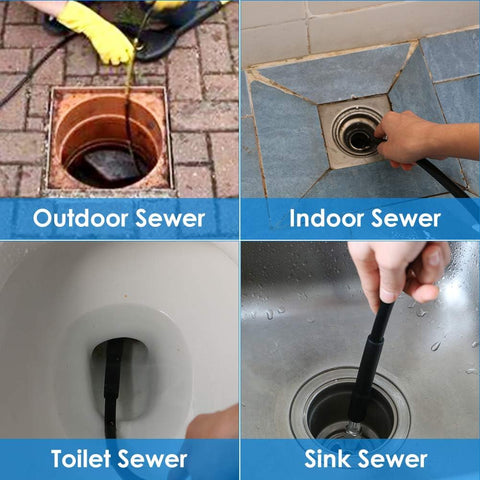 Sewer Jetter Kit for Pressure Washer 100FT, 5800PSI Drain Cleaner Hose 1/4 Inch NPT Corner, Rotating and Button Hose Sewer Jetting Nozzle Pearl Corsage Pin Waterproof Tape with 2 Spanner