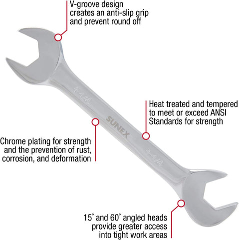 Sunex 9914A 14 Piece Angle Head SAE Wrench Set (FULL POLISH) CRV