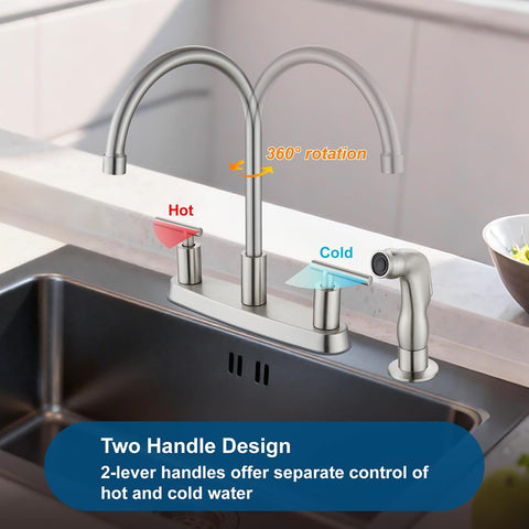 2-Handle Kitchen Faucet with Sprayer 4 Hole, Brushed Nickel