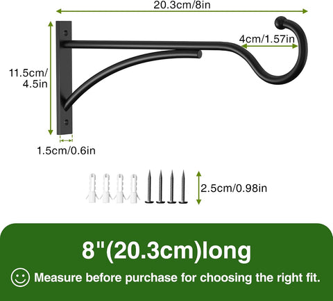 8 Inch 2 Pack Heavy-Duty Metal Plant Hanger Hooks, outdoor, Matte black