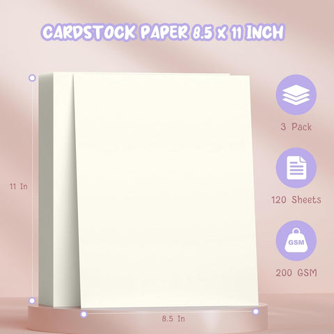120 Sheets Cream Cardstock Printer Paper 8.5 x 11, Ivory Cardstock Paper