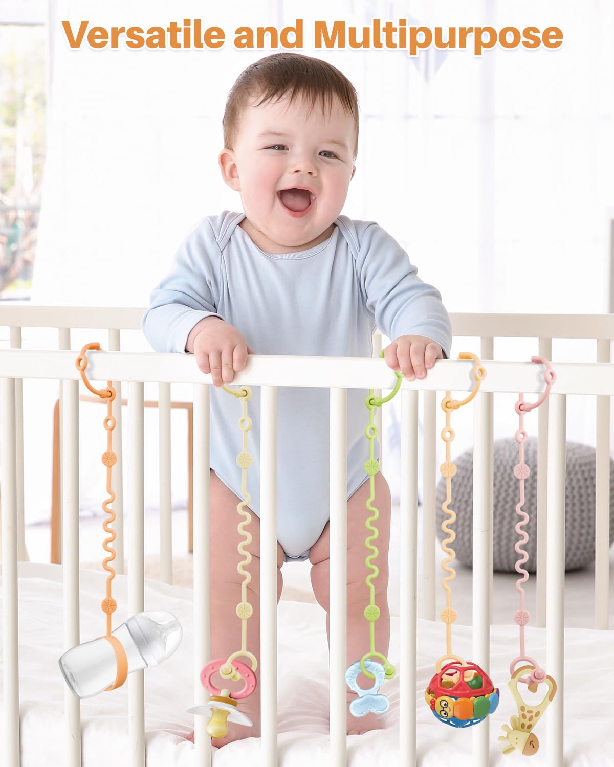 LittleHugs Toy Straps for Baby, 5pcs Adjustable Toy Holder for Stroller Accessories, Silicone Tether Pacifier Clip, No Throw Travel Essential Leash for High Chair, Car Seat (5 Pack Macaron)