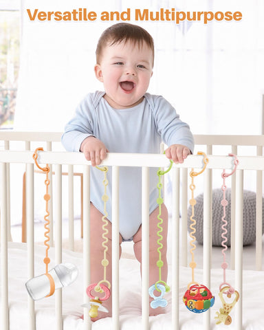 LittleHugs Toy Straps for Baby, 5pcs Adjustable Toy Holder for Stroller Accessories, Silicone Tether Pacifier Clip, No Throw Travel Essential Leash for High Chair, Car Seat (5 Pack Macaron)