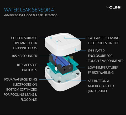 YoLink Water Leak Sensor 4 105 dB Alarm Kit: 6-Pack + Hub
