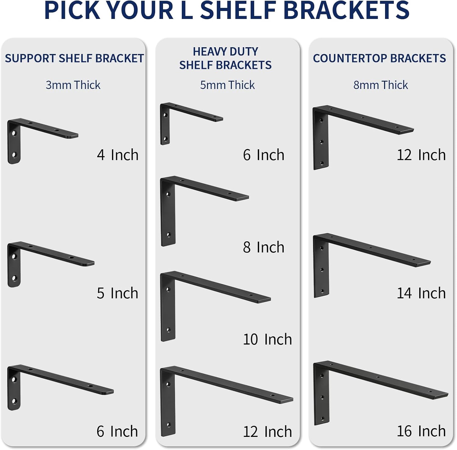 LSK 6PCS Countertop Bracket, L 14"×H 6", Heavy Duty Shelf Bracket, Black