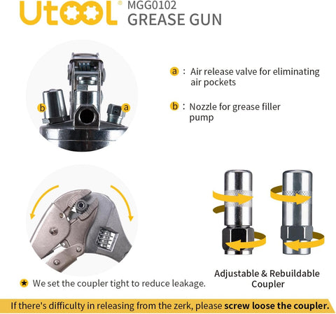 UTOOL 8000 PSI Heavy Duty Pistol Grip Grease Gun Kit, 14 oz Capacity