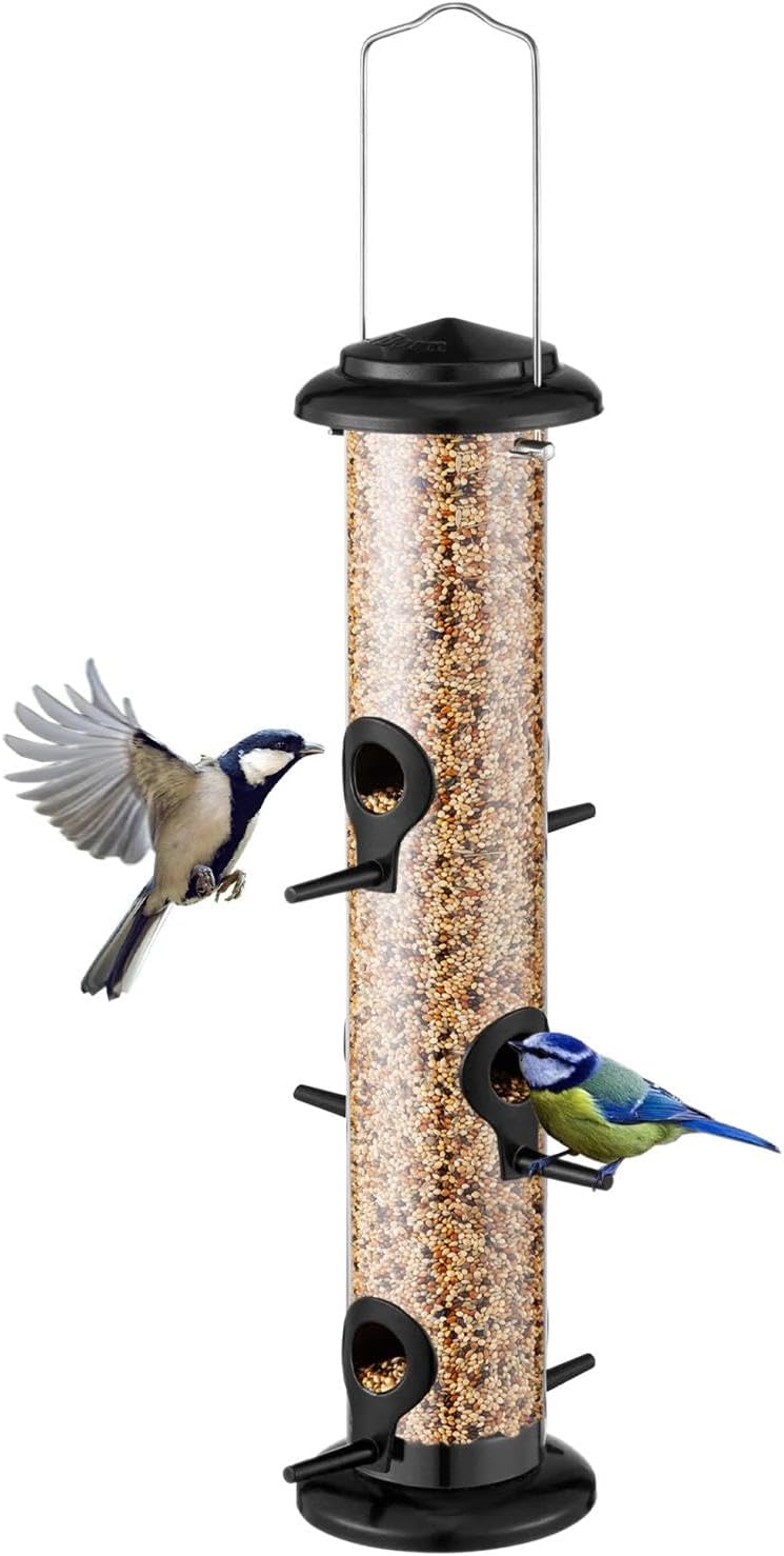 iBorn Bird Feeders for Outdoors 15" 6 Ports Chew-Resistant, Black, 1PK