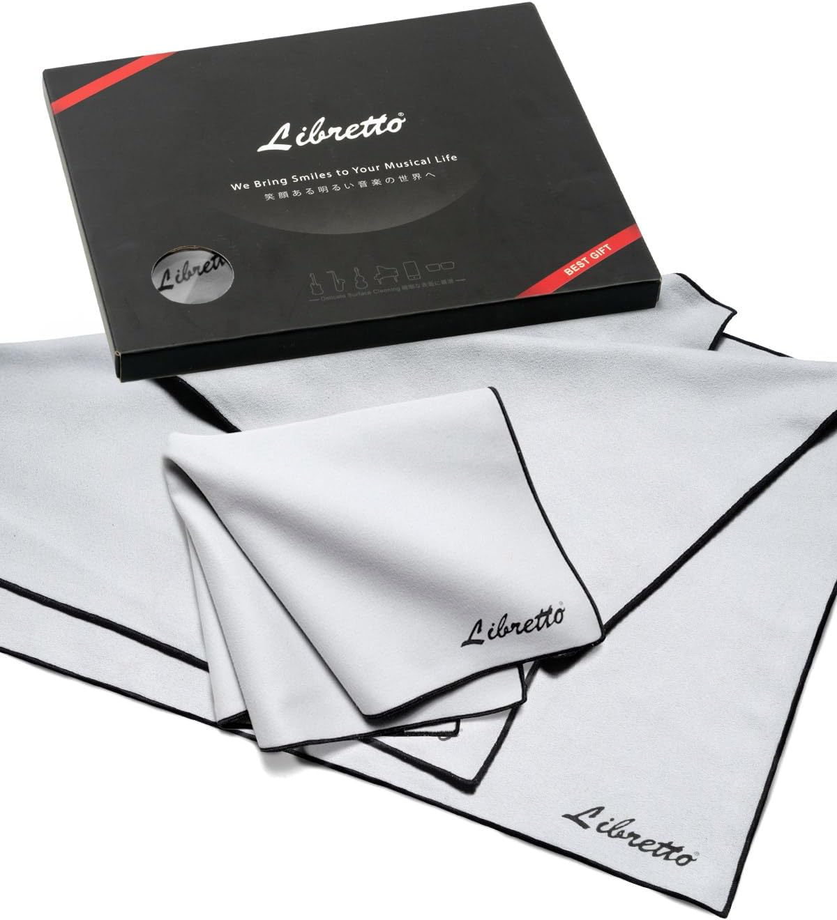 Libretto Microfiber Polish Cloth for Musical Instrument, 3 Sizes in 1 Pack, Guitar and Bass Cleaning Product, Gray, Lint-Free, Super Soft, Gift, for Piano, Violin, Ukulele, Trumpet, Saxophone, Laptop.