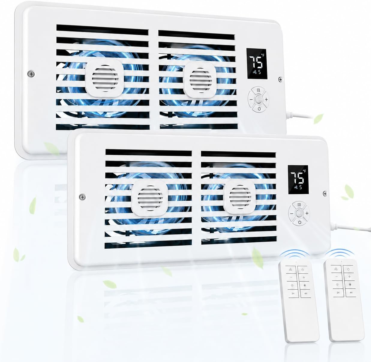 AC Vent Booster Fan 4" x 10" Register, Improves Room Airflow, 2Pack