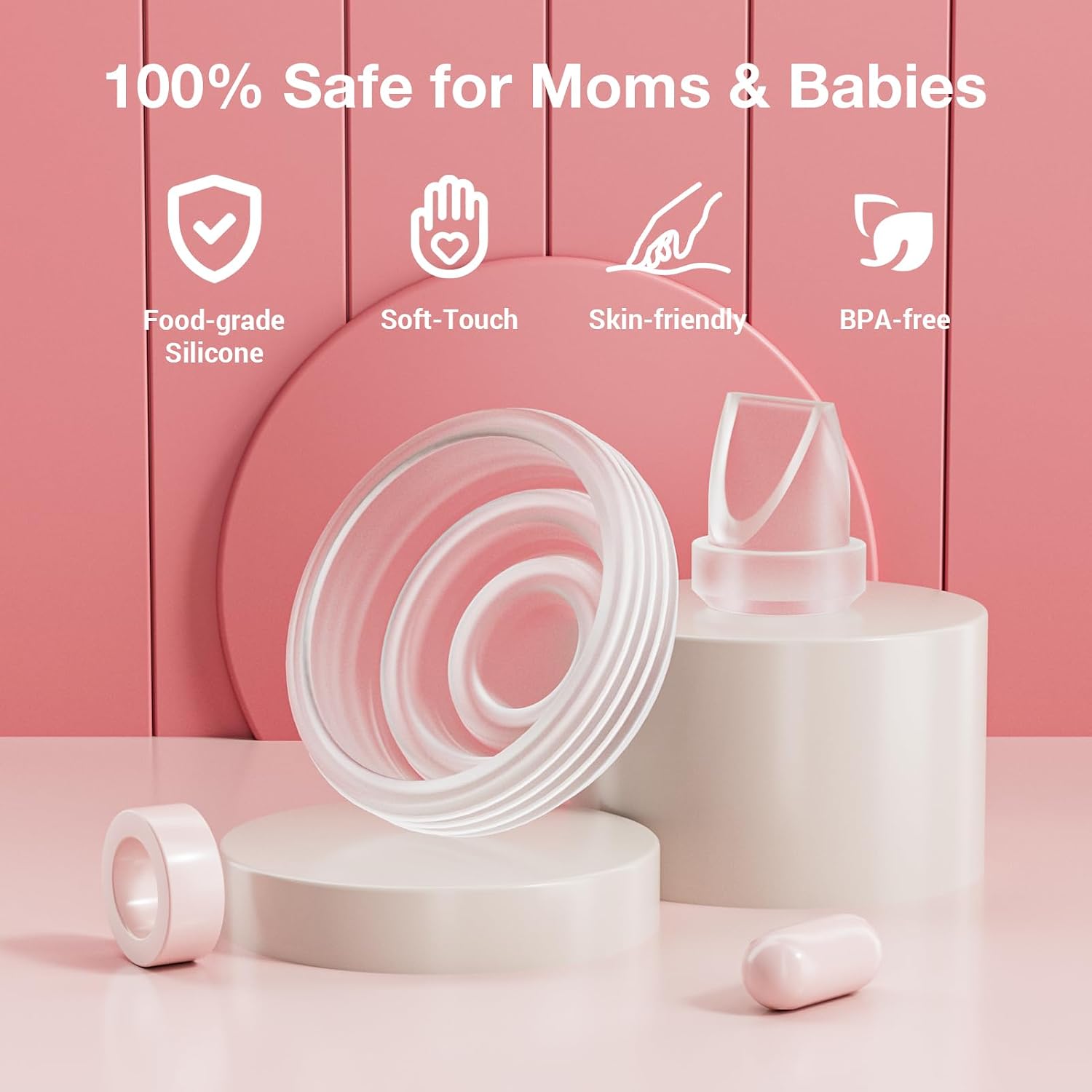 4Pack Silicone Duckbill Valve & 2Pack Silicone Diaphragm Compatible with Momcozy M5 Wearable Breastpump, Electric Breast Pump Replacement Parts for M5, Breastfeeding Essential Accessories