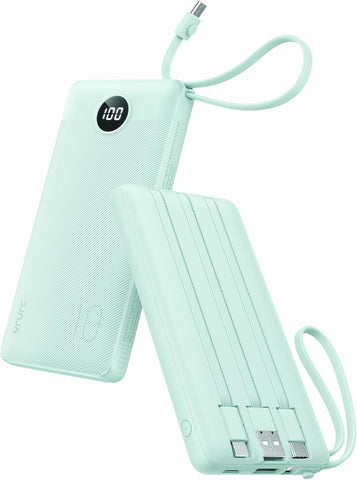 VRURC Portable Charger, Slim Power Bank Built-in 4 Cables, Travel Essential