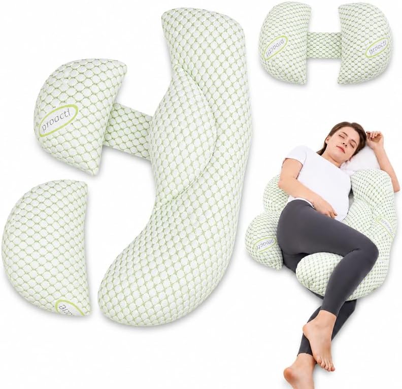 Pregnancy Pillow for Side Sleepers, Full Body Support for Back & Hip Pain Relief, Soft Maternity Pillow with Detachable & Washable Pillow Cover