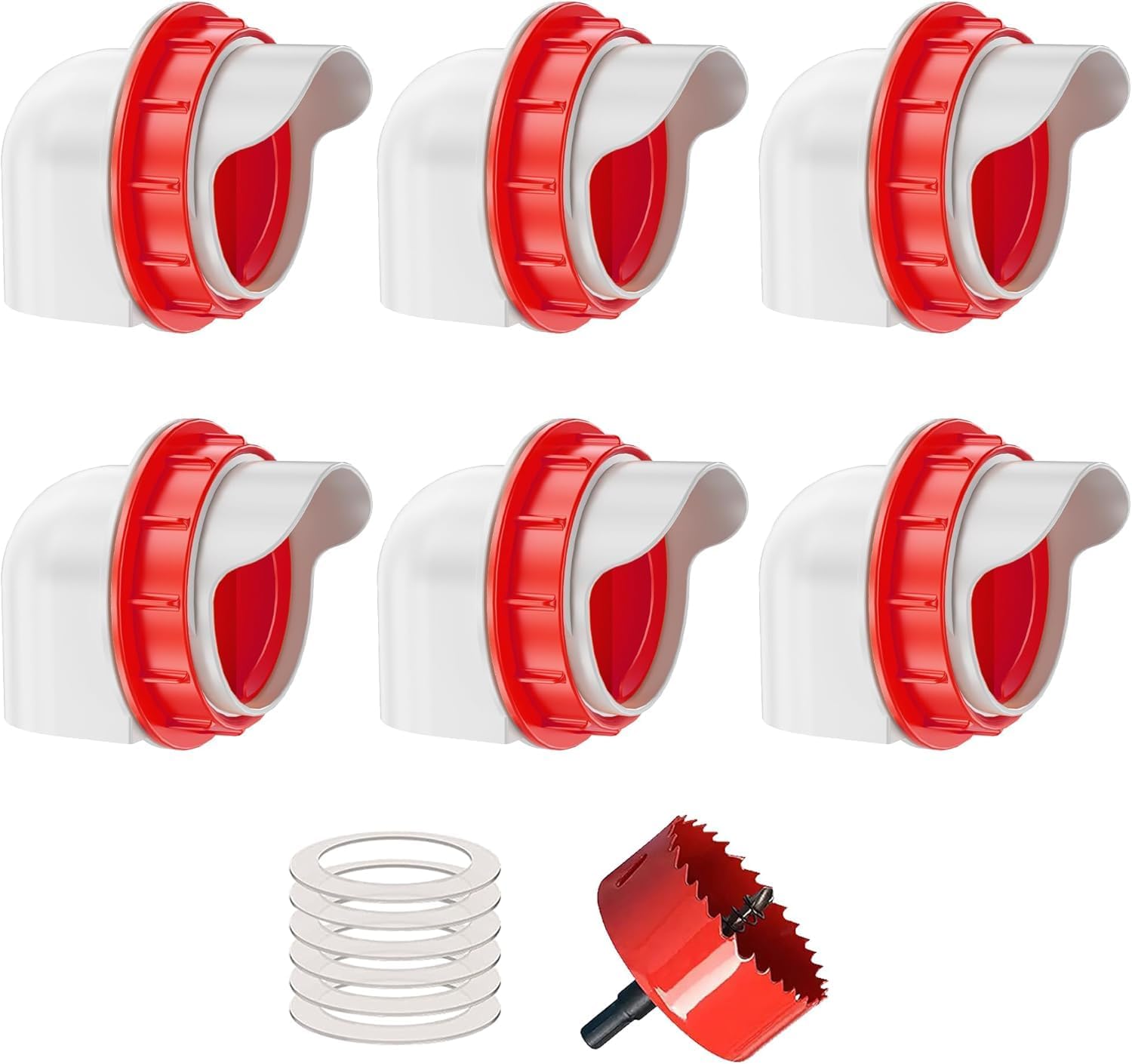 Chicken Feeders No Waste, DIY Automatic Poultry Feeder - 6 Ports Red