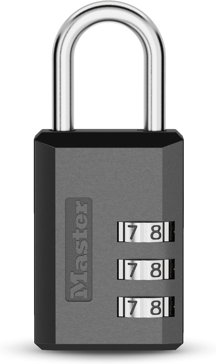 Master Lock Black Combination Padlock, Indoor Gym Locker Lock with Customizable 3-Digit Code for Luggage, Backpacks, Cabinets, 647D, (Pack of 3)