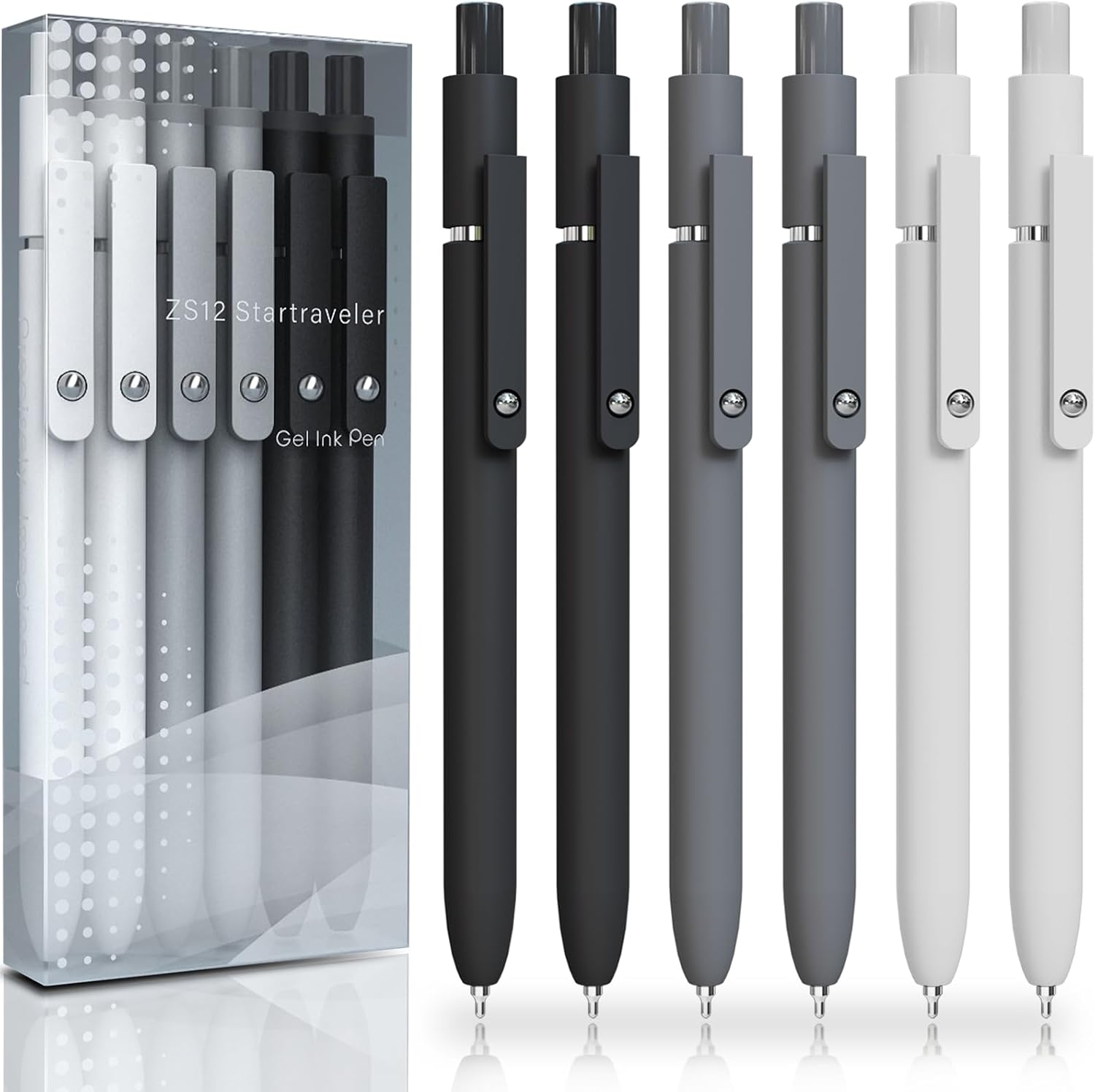 ACEES Gel Pens, 6 Pcs Retractable Quick Dry Black Ink Pen, 0.5mm Fine Point