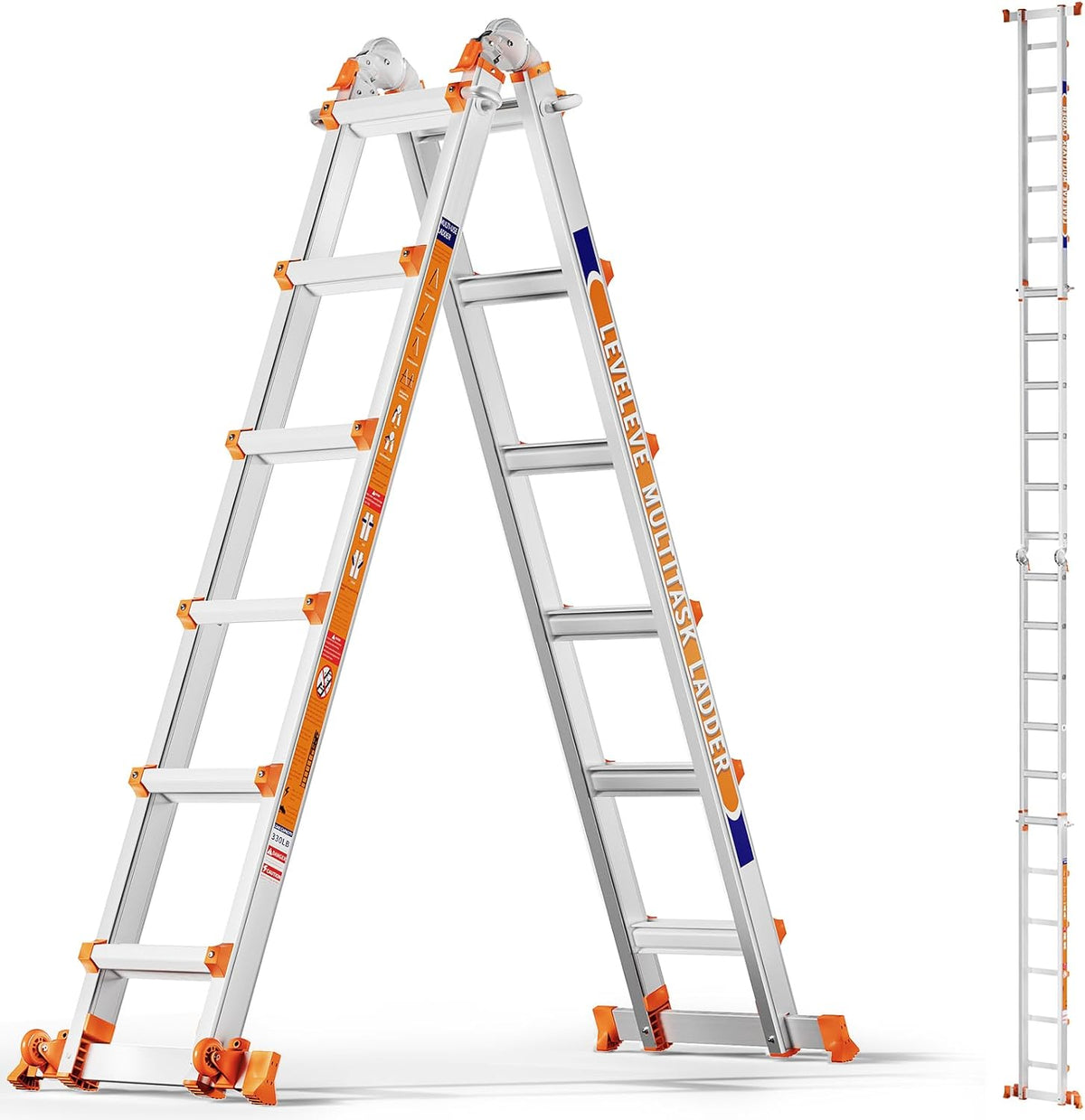 LEVELEVE Telescoping A Frame Ladder, 22FT Multi Position Ladder with Stabilizer Bar & Wheels,330 lbs Security Load for Stairs Home Indoor Outdoor Roof