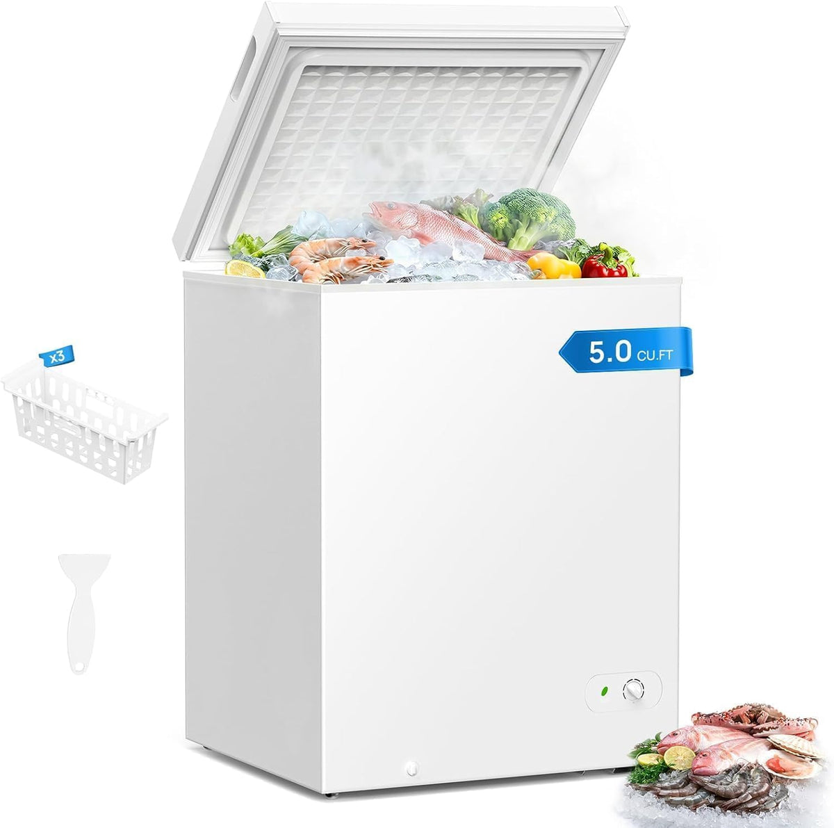 Electactic 5.0 Cu.Ft Chest Freezer, Deep Freezer with 3 Baskets