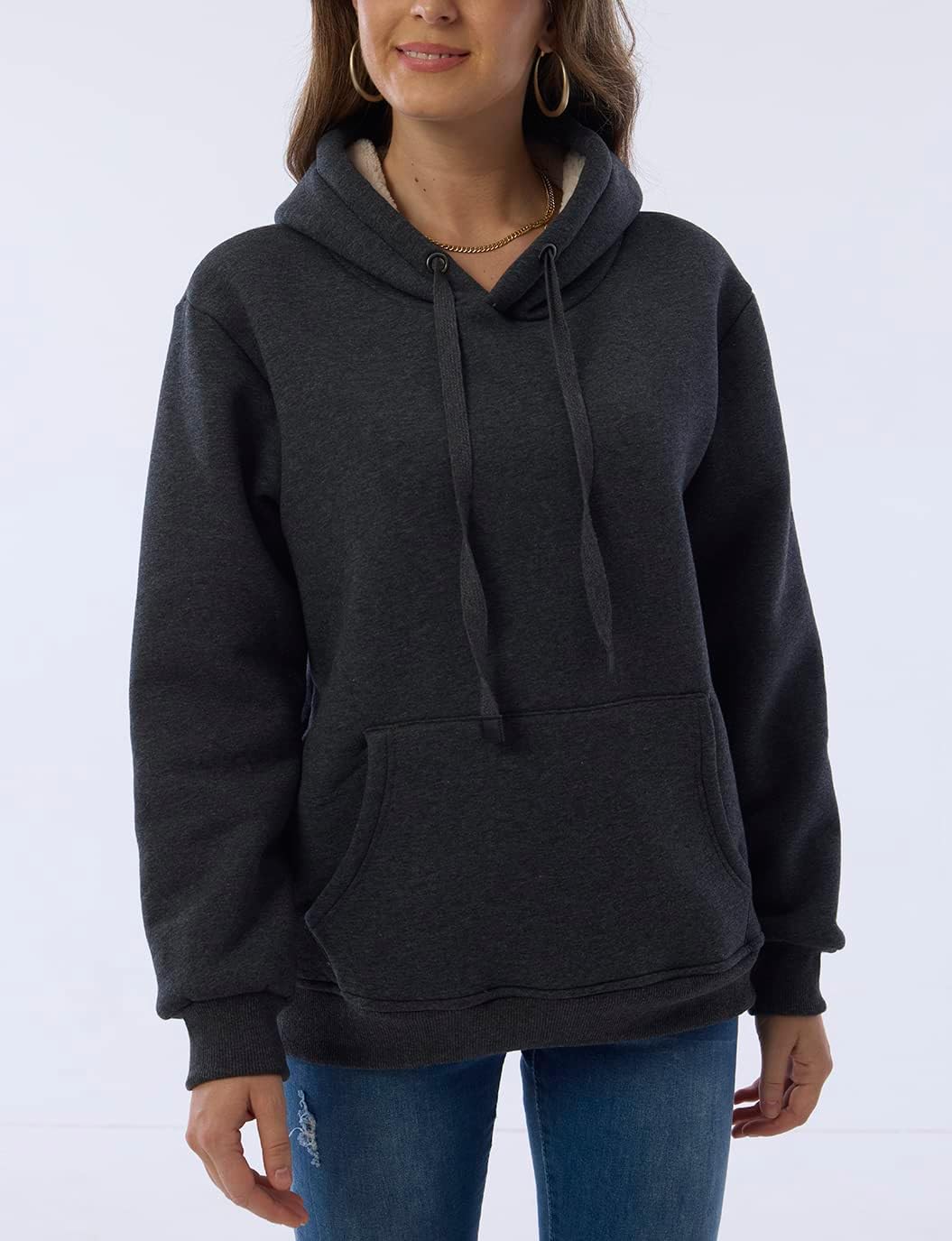 Womens Winter Hoodies Warm Fleece Sherpa Lined Pullover Hooded Sweatshirt
