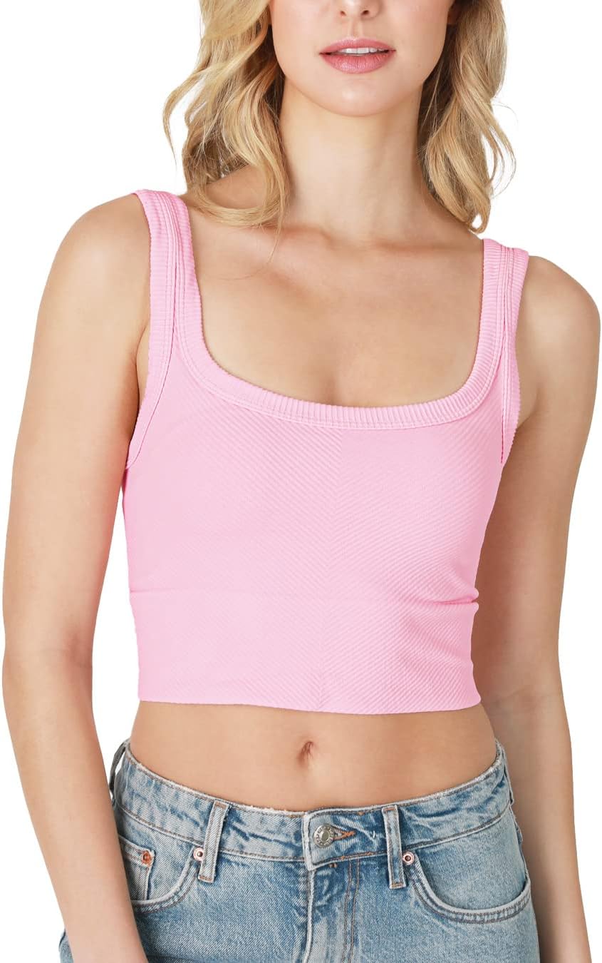 NIKIBIKI Women Seamless Chevron Ribbed Crop Top, Made in U.S.A