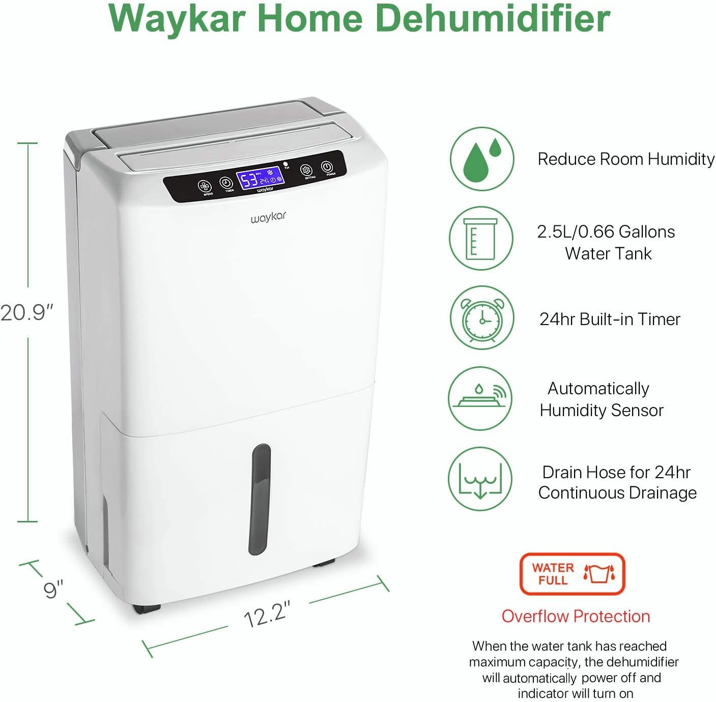 Waykar 34 Pints 2000 Sq. Ft. 2025 Energy Star Dehumidifier for Home