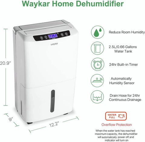 Waykar 34 Pints 2000 Sq. Ft. 2025 Energy Star Dehumidifier for Home