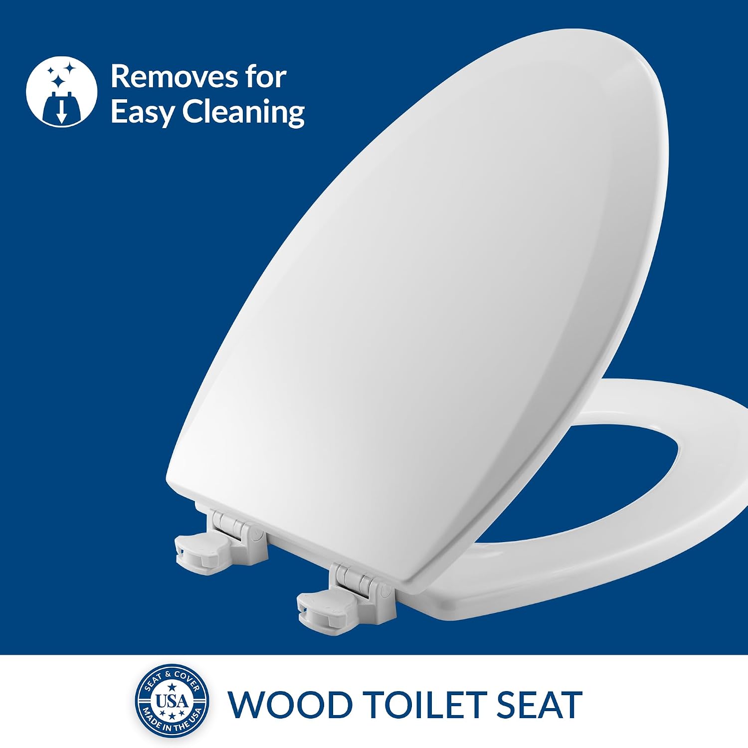 Bemis 1500EC 390 Lift-Off Wood Elongated Toilet Seat, Cotton White (Pack of 1)