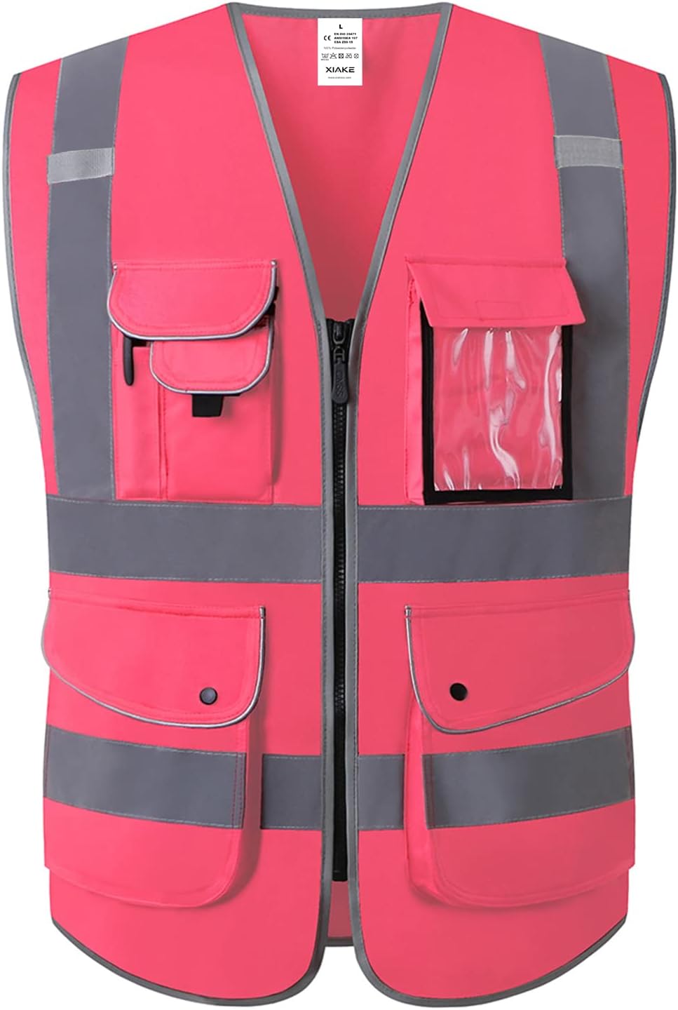 XIAKE 9 Pockets Class 2 High Visibility Reflective Safety Vest for Men Women,Meets ANSI/ISEA Standard