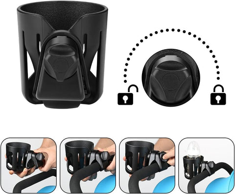 Accmor Stroller Cup Holder, Universal Cup Holder for Walker Wheelchair Bike Scooter, 360° Rotatable Stroller Cup Holder Attachment Walker Wheelchair Accessory