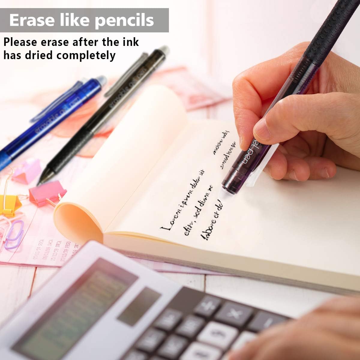 Lineon Erasable Gel Pens, 15 Pack Retractable Erasable Pens Clicker, Fine Point, Make Mistakes Disappear, 8 Black 7 Blue Inks for School & Office
