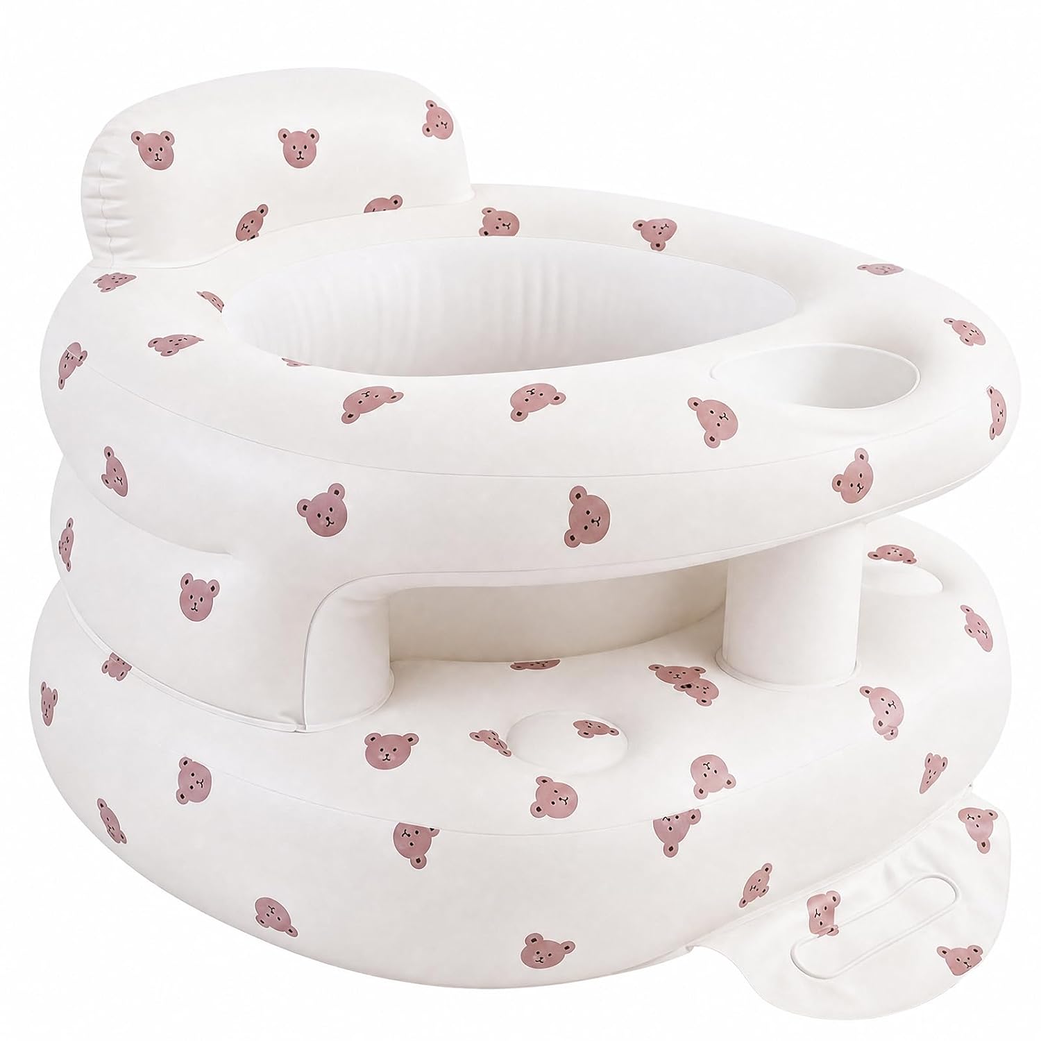 Inflatable Baby Seat with Built-in Pump and Back Support, Brown Bear Large