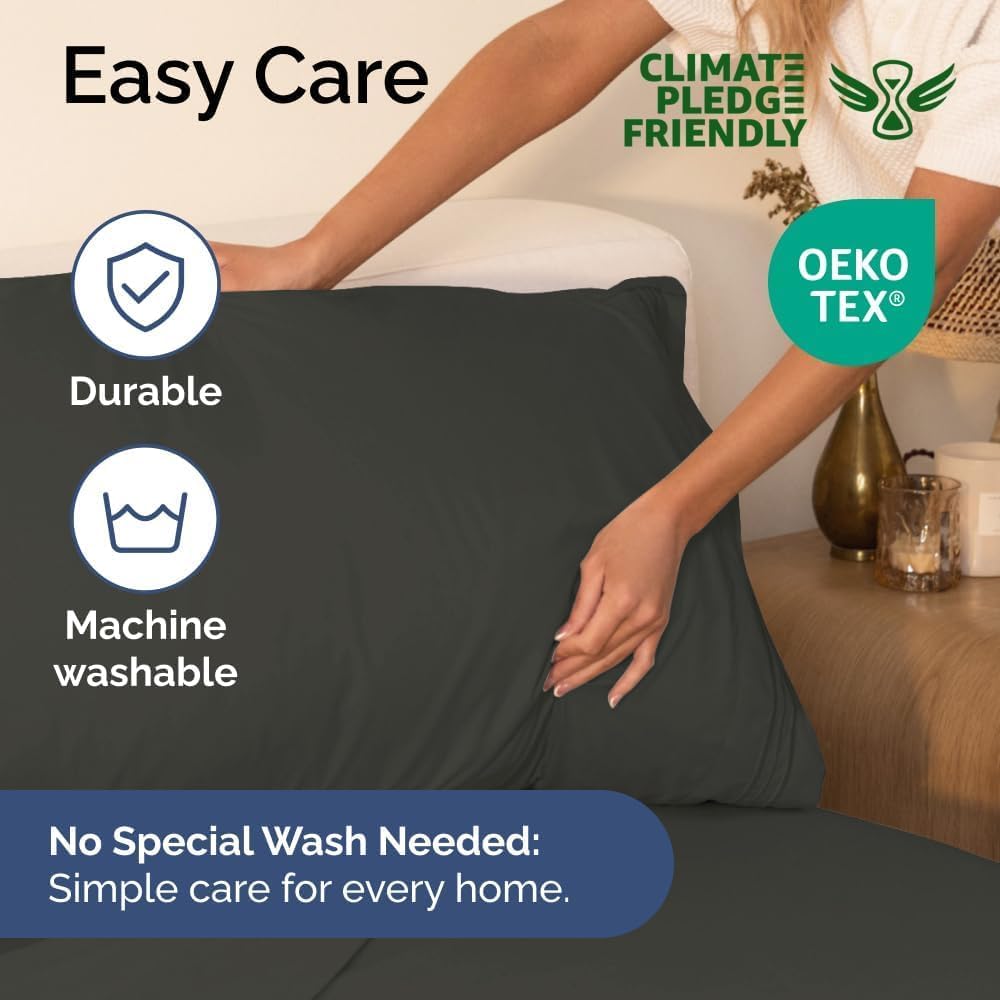 Queen Size 4 Piece Sheet Set - Comfy Breathable & Cooling Sheets - Charcoal