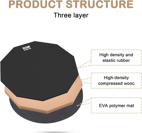 GLEAM Drum Practice Pad - 8 inch Silicone Surface High Density Compressed Wood Foam Backside (Double-sided) (8 inch rubber)