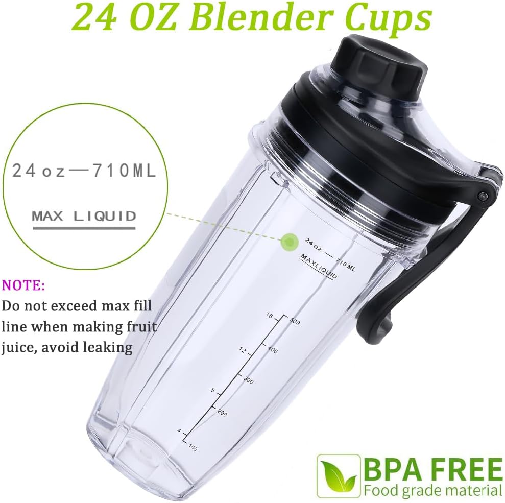 Replacement 24oz Blender Cup and New Lid with Handle for Nutri Ninja BN751 BN801 Foodi SS101 SS151 SS351 SS401 BL450 BL456 BL480 BL482 BL640 BL642 BL682 Ninja Blender Auto IQ Blade, 2-Pack