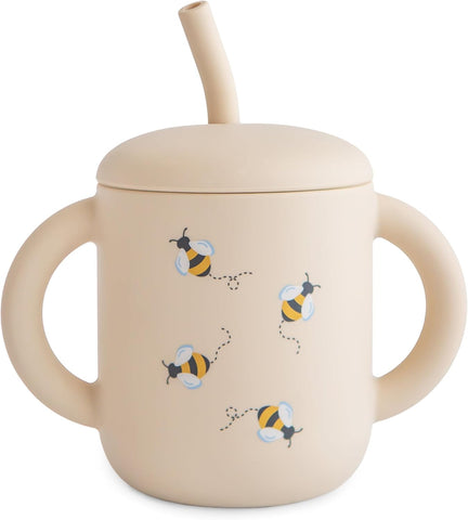 mushie 100% Silicone Training Cup & Straw for Toddlers | 6 Months+ (Bees)