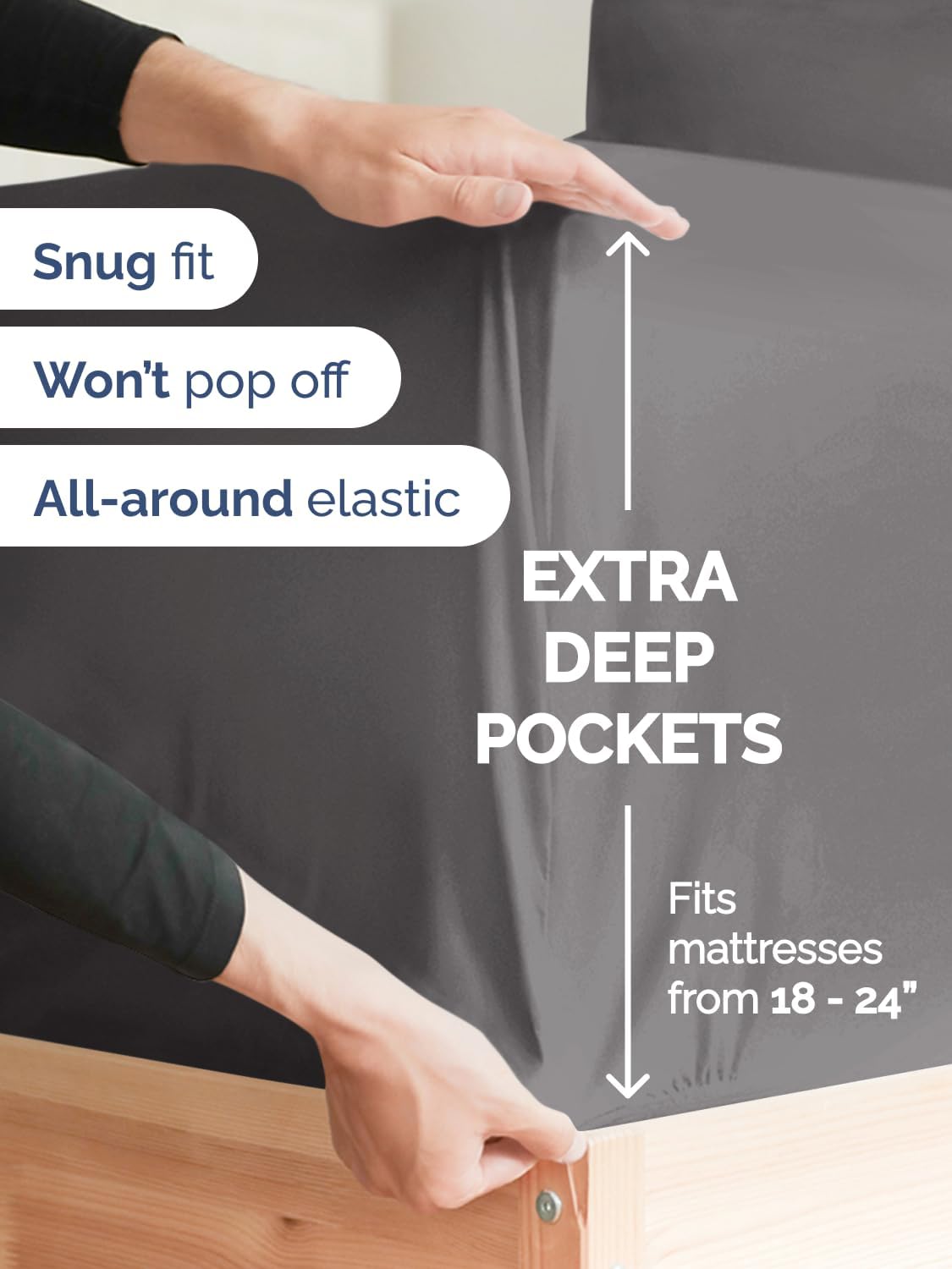 Extra Deep Queen Sheet Set - 6 Piece Breathable and Cooling Sheets - Grey