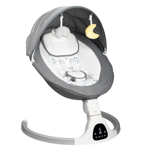 Electric Baby Swing for Infants, 5-Speed Adjustable Swing with Bluetooth Music, Timer, 5-Point Harness and Stable Base for Supervised Daytime Use (Grey)