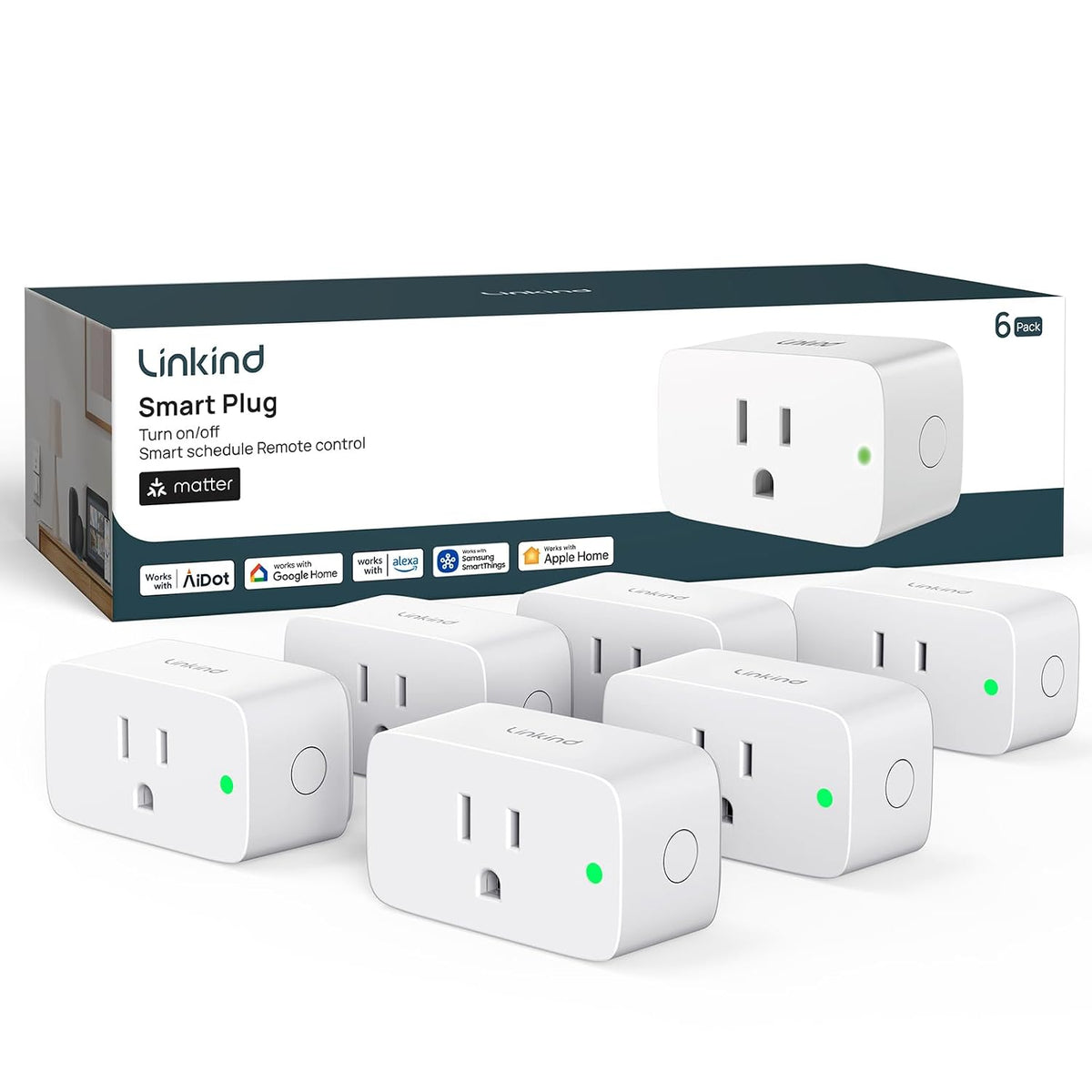 Linkind Matter Smart Plug, Work with Apple Home, Alexa, Siri, Google Home