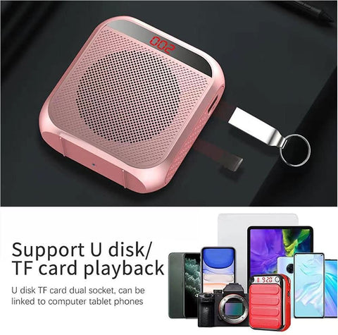 Portable Voice Amplifier for Teachers, 2200mAh Rechargeable Personal Amplifier Mic PA System Headset Microphone with Speaker for Teachers, Training, Meeting, Tour Guide, Yoga, Classroom (Black)