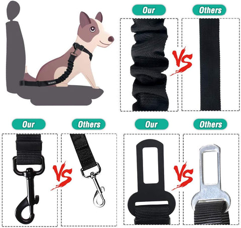 COOYOO Dog Seat Belt, Durability Retractable Dog Car Harness Adjustable Dog Seat Belt for Vehicle Nylon Pet Safety Seat Belts Heavy Duty & Elastic (1 Pack Black)