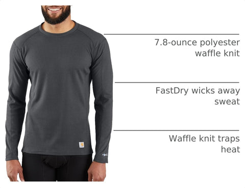 Carhartt Men's Force Midweight Waffle Base Layer Crewneck Top