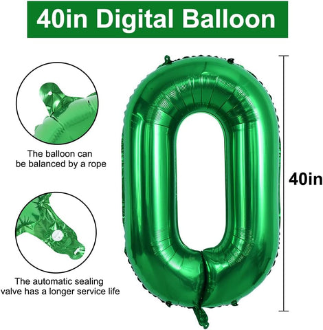 TONIFUL 40 Inch Dark Green Number 0 Balloon Large Foil Birthday Party Decor